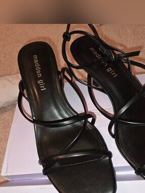 Madden Girl Black Strappy Square-Toe Heels